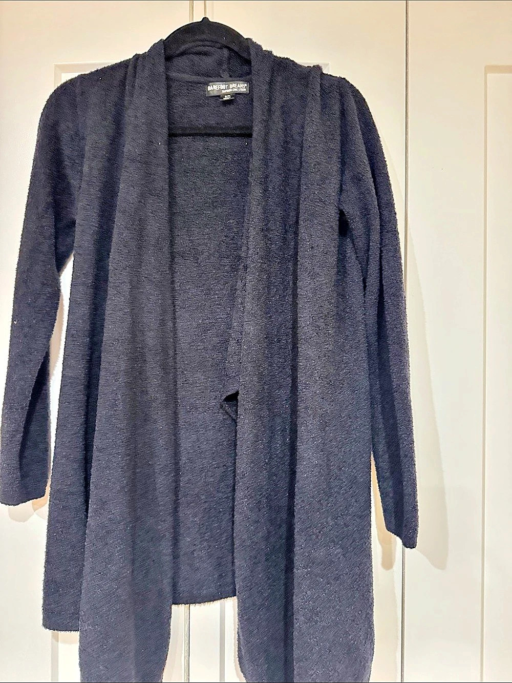 Barefoot Dreams Bamboo Chic Lite Open Front Hooded Cardigan Hooded Black Medium